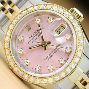 Rolex Pink Datejust 18kt Gold Ladies Watch! Mint condition!